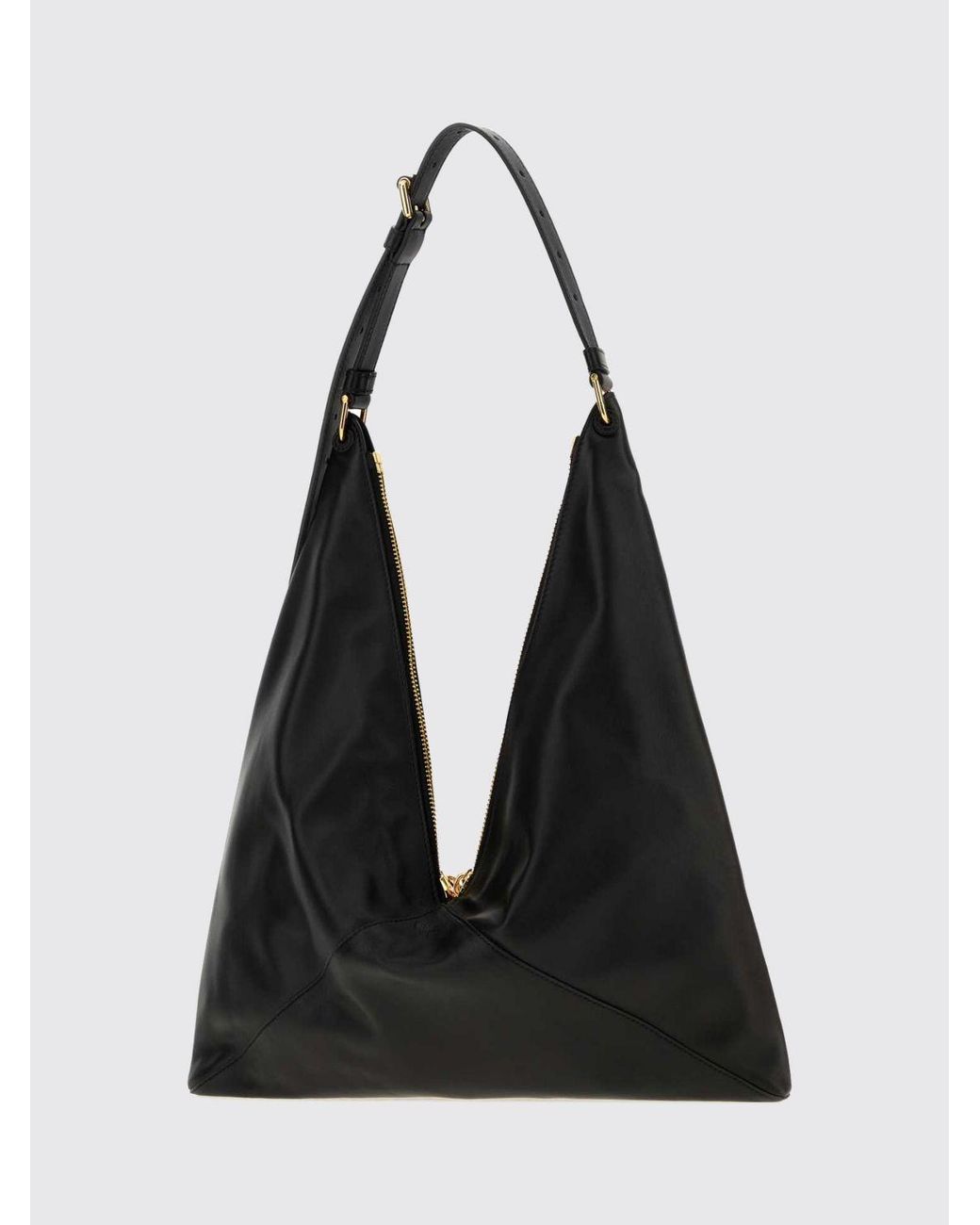 Moschino Couture Black Smooth Leather Shoulder Bag With Adjustable Handle And Double Zip