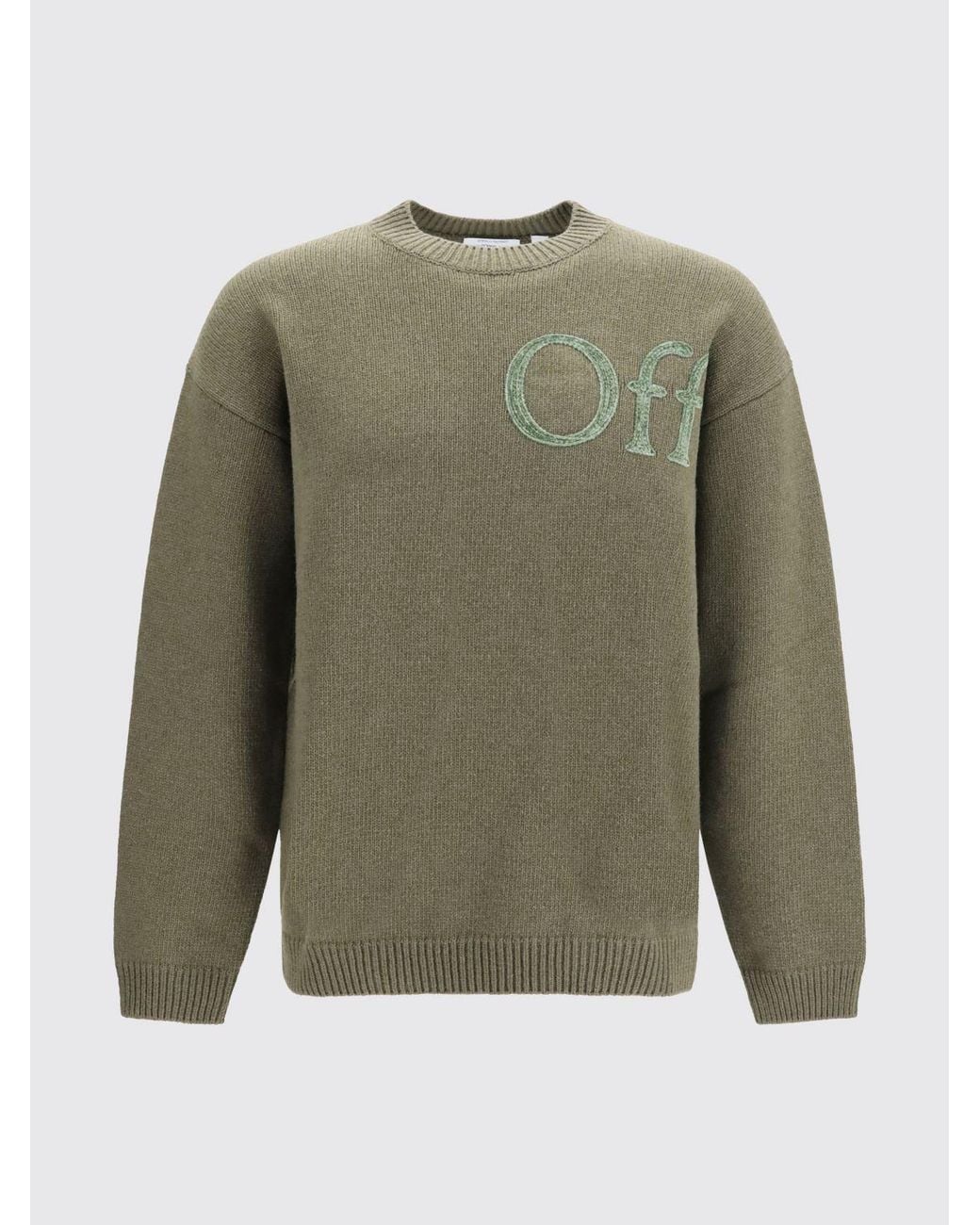 Off-White c/o Virgil Abloh Green Wool Blend Crew Neck Jumper With Jacquard Logo for men