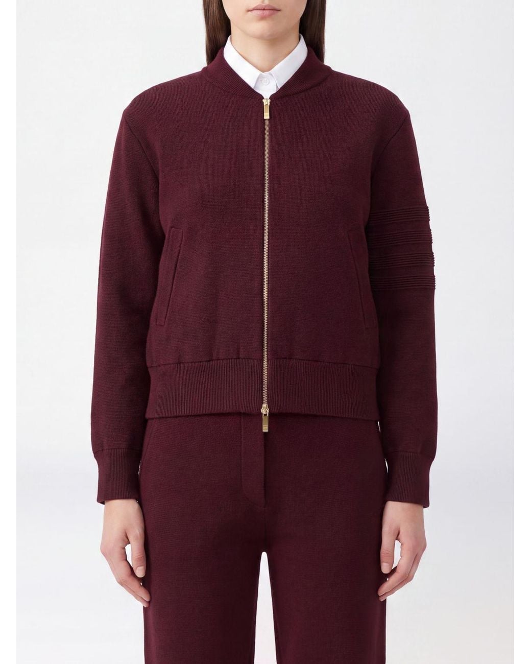 Thom Browne Purple Virgin Wool And Linen Blend Bomber Jacket With Zip Closure