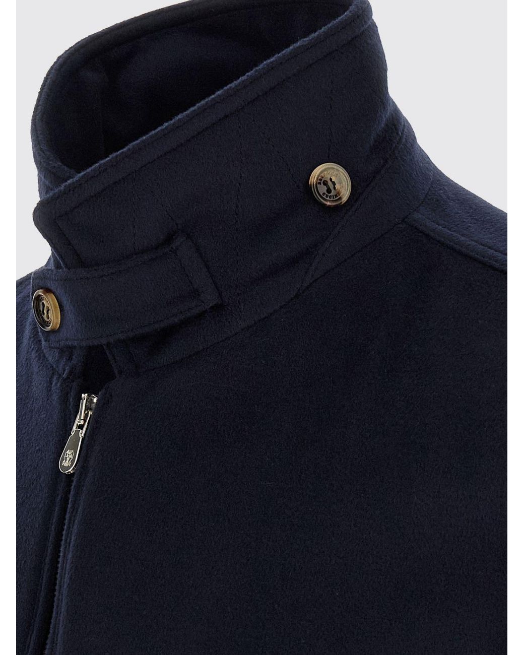 Brunello Cucinelli Blue Wool Bomber Jacket With High Neck And Zip Closure for men