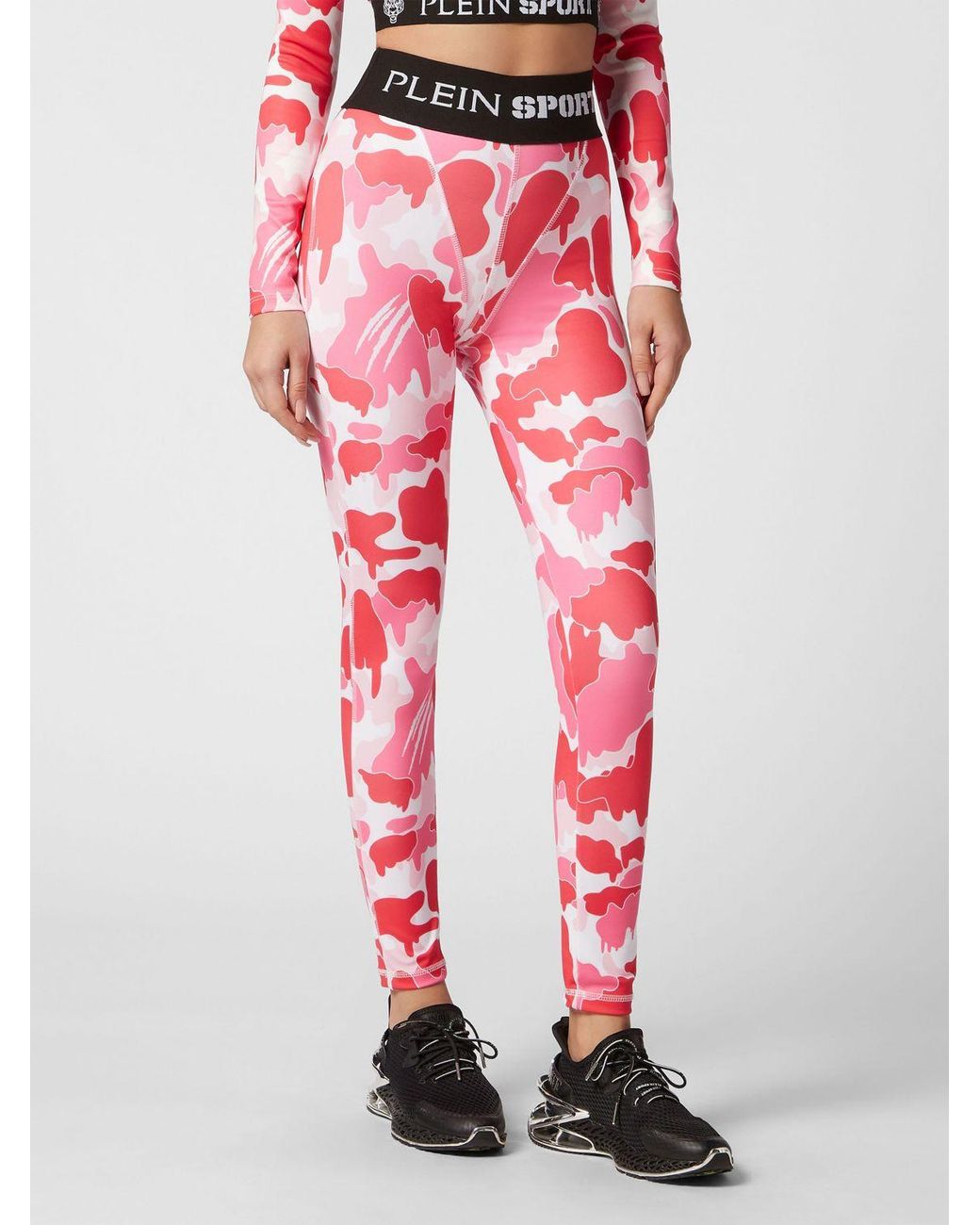 Philipp Plein Red High-Waisted Camouflage Print Leggings