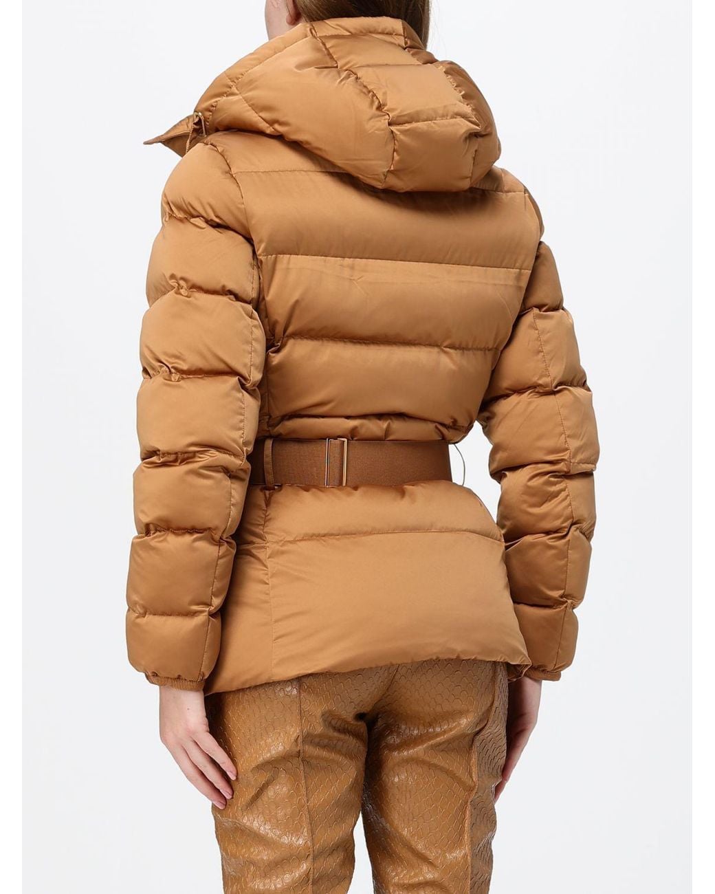 Elisabetta Franchi Brown Short Quilted Puffer Jacket With Removable Hood And Belt