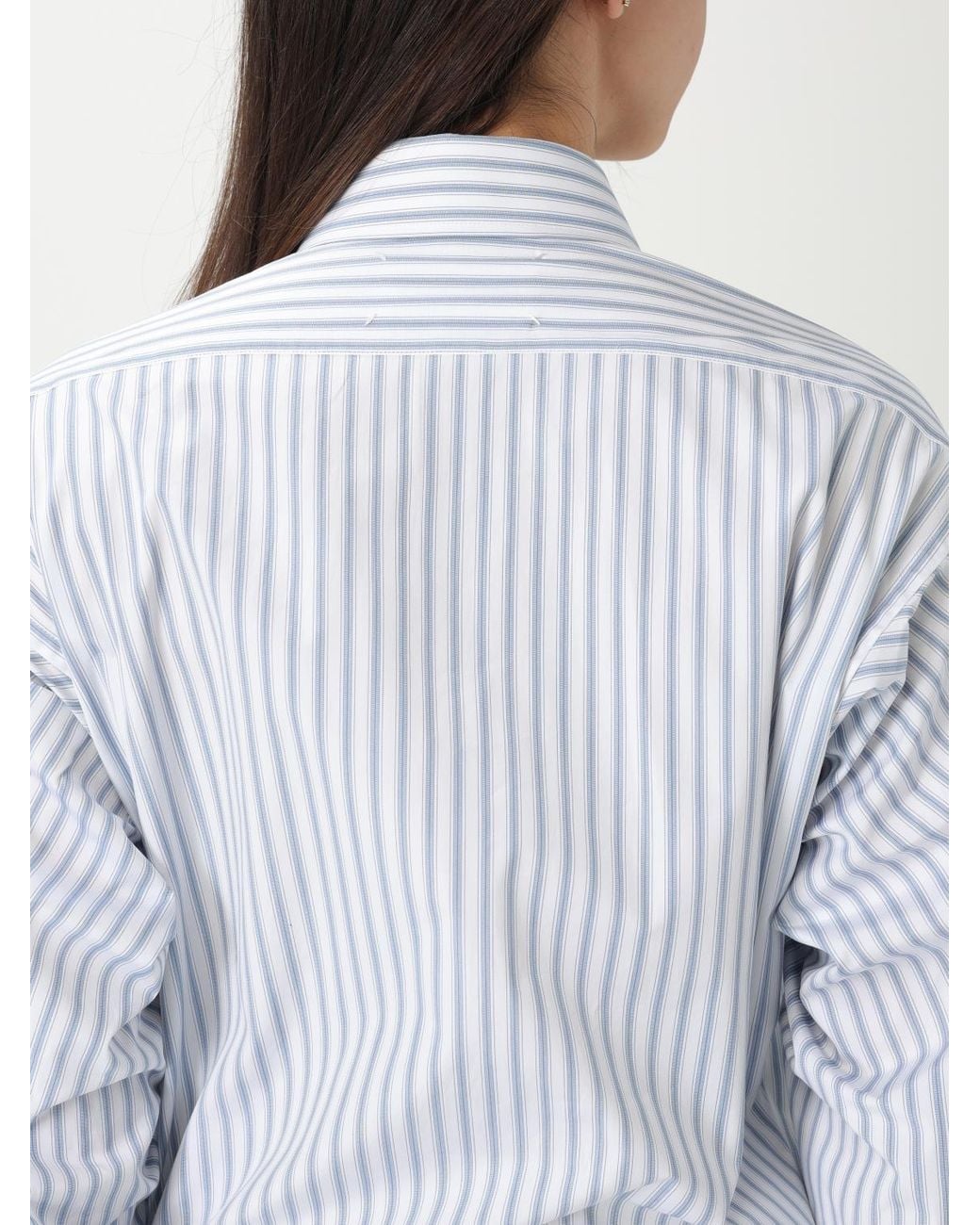 Maison Margiela Blue Striped Cotton Shirt Relaxed Fit