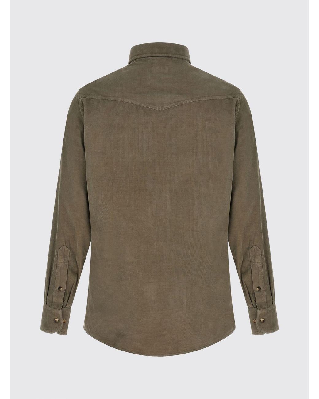 Brunello Cucinelli Green Slim Fit Velvet Shirt With French Collar And Pockets for men