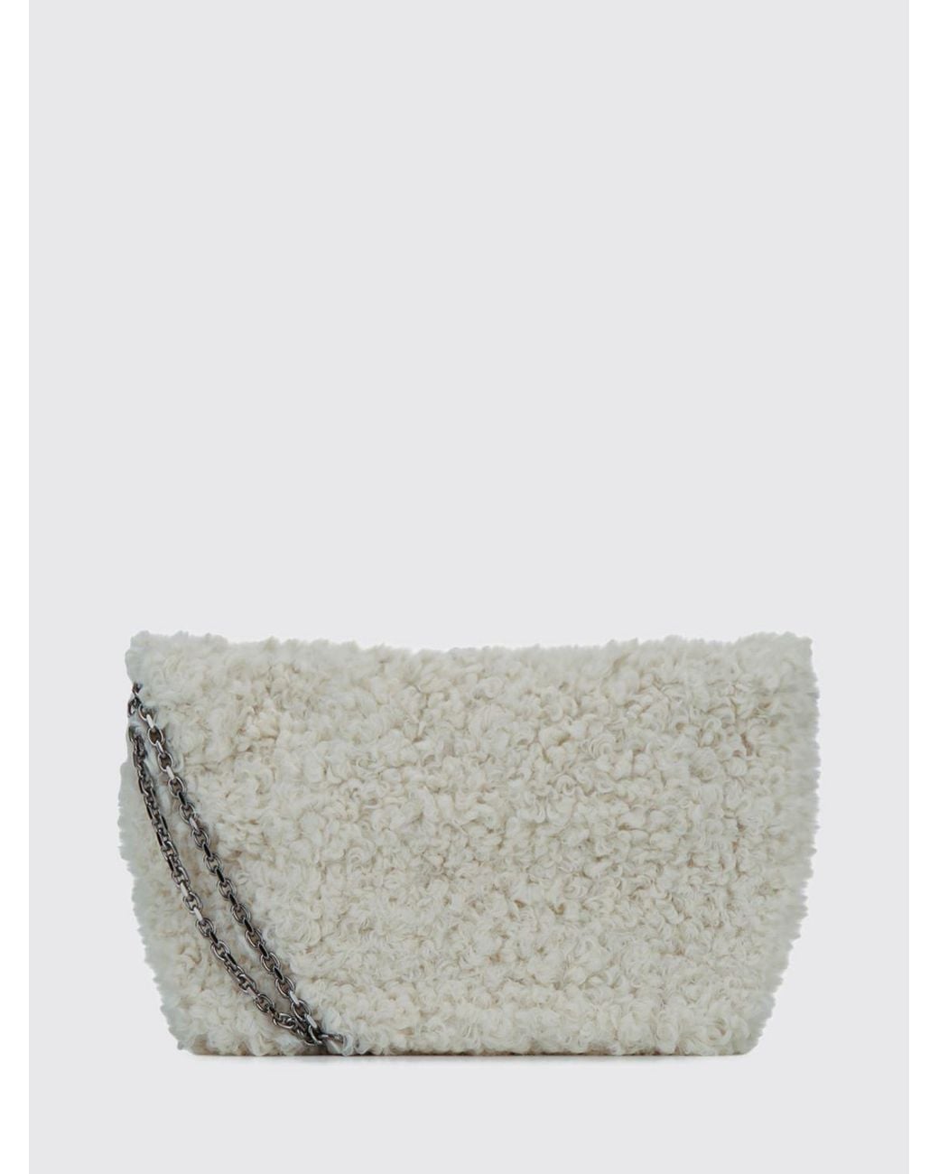 Roger Vivier Gray Pilgrim Shearling Mini Shoulder Bag With Crystal Buckle