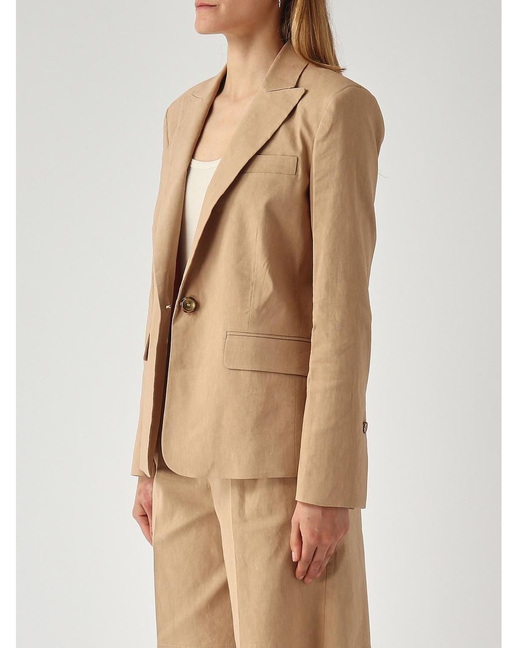 Pinko Natural Single-Breasted Linen Blend Blazer