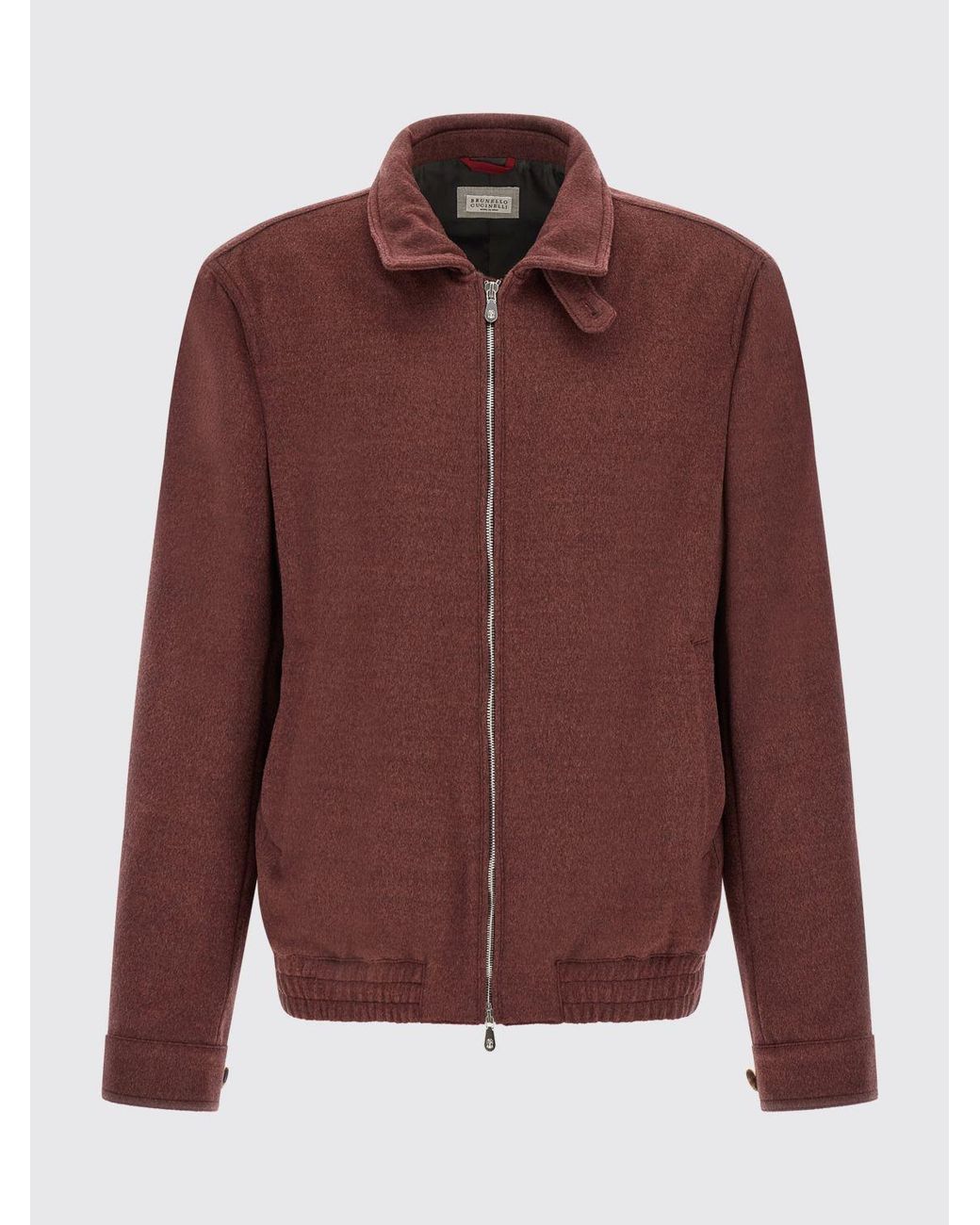 Brunello Cucinelli Red Wool Bomber Jacket With High Neck And Zip Closure for men