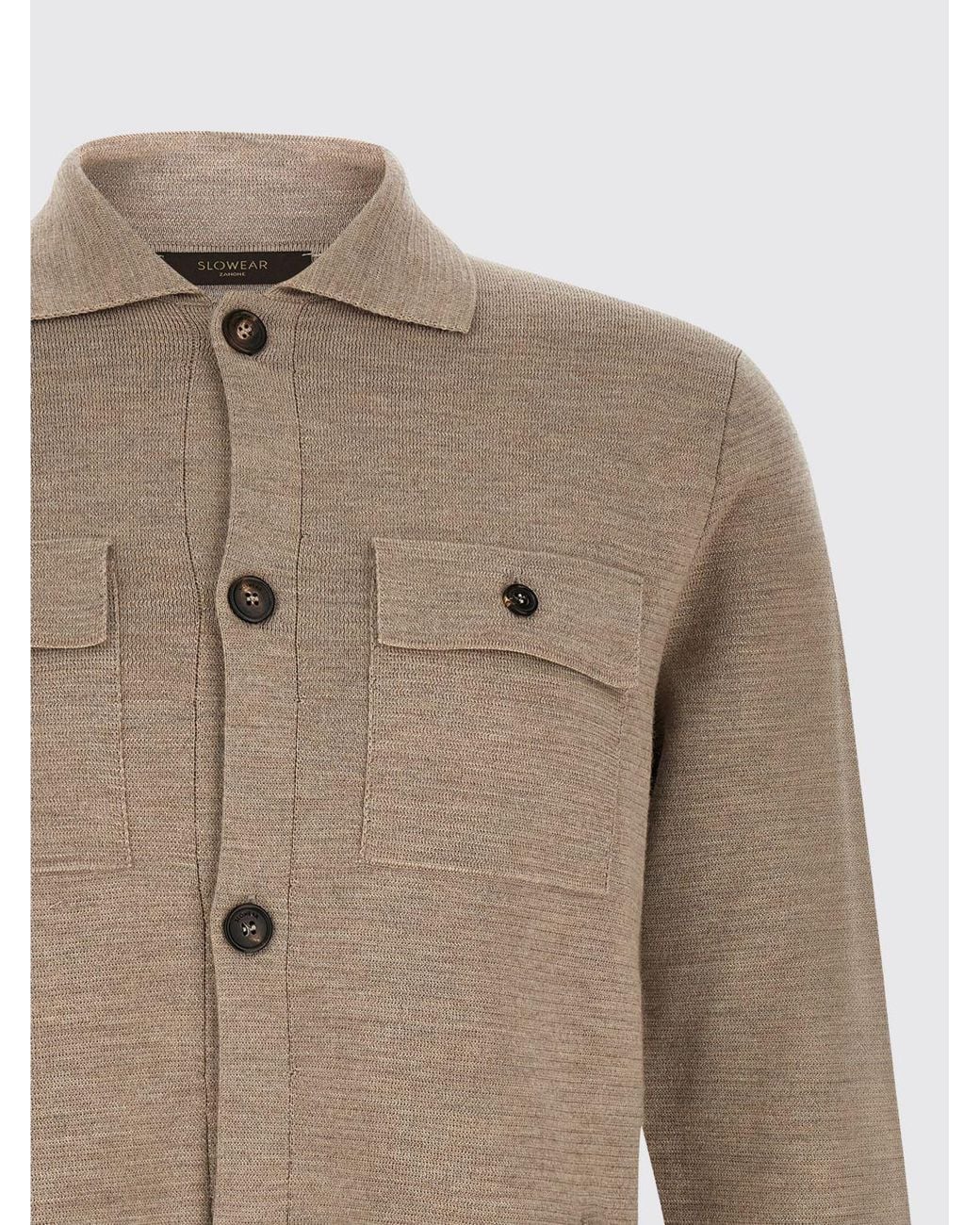 Zanone Natural Pure Virgin Wool Cardigan With Classic Collar And Patch Pockets for men