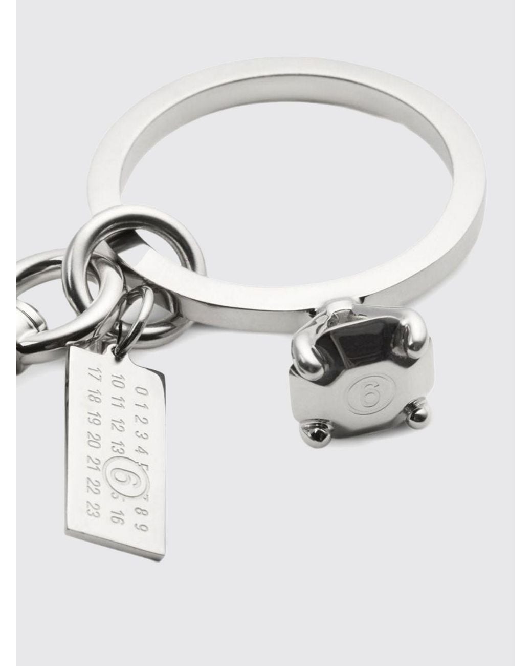 MM6 by Maison Margiela White Metal Keychain With Engraved Numeric Logo