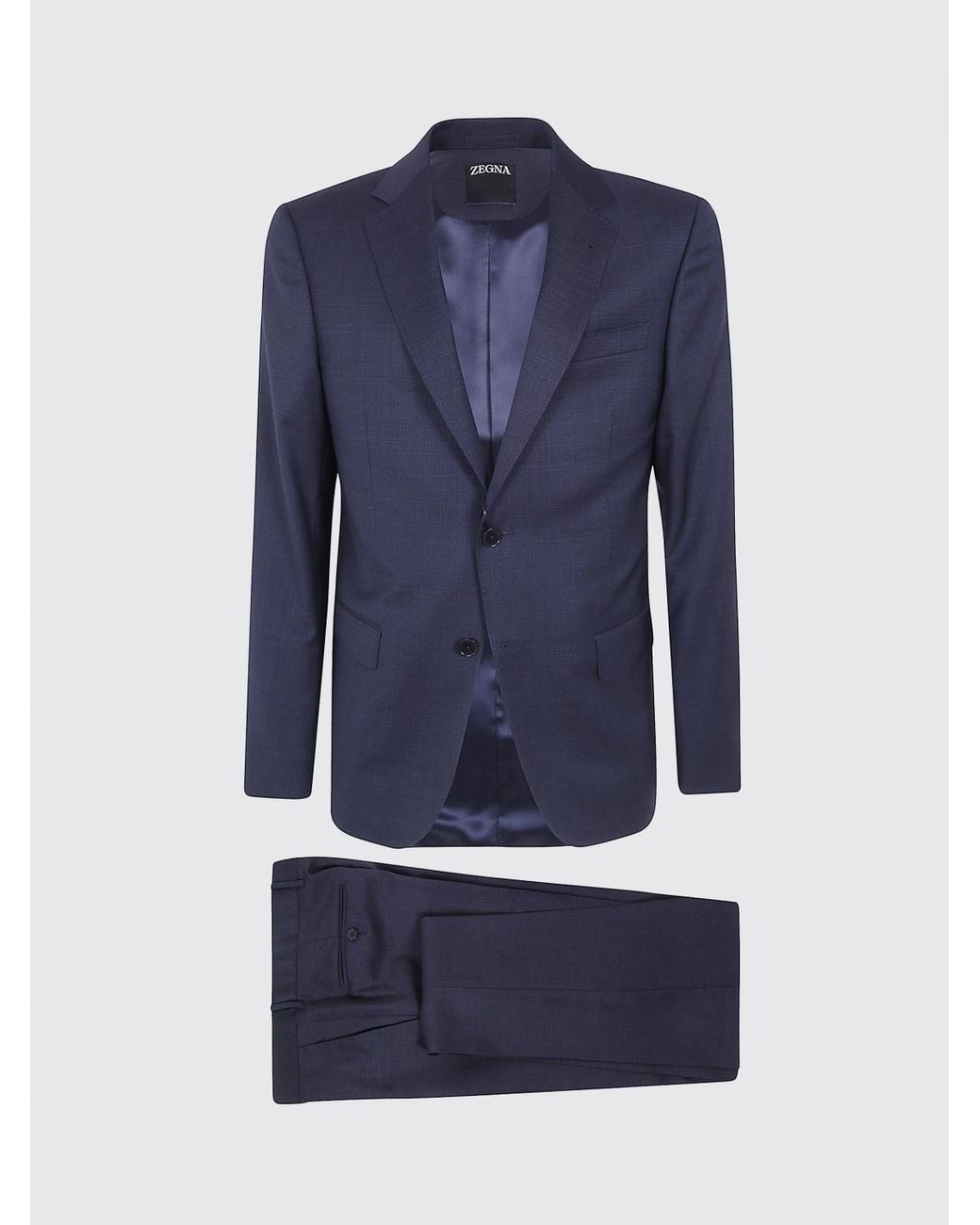 Zegna Blue Single-Breasted Pure Wool Suit With Two-Button Closure for men