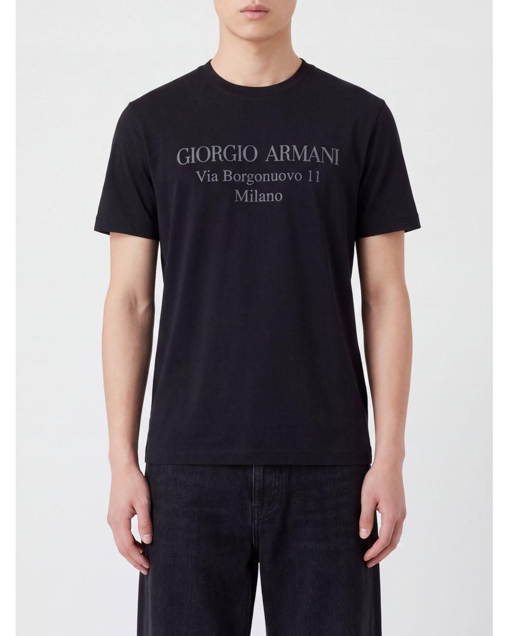 Giorgio Armani Black Short-Sleeved Cotton T-Shirt With Contrasting Logo for men