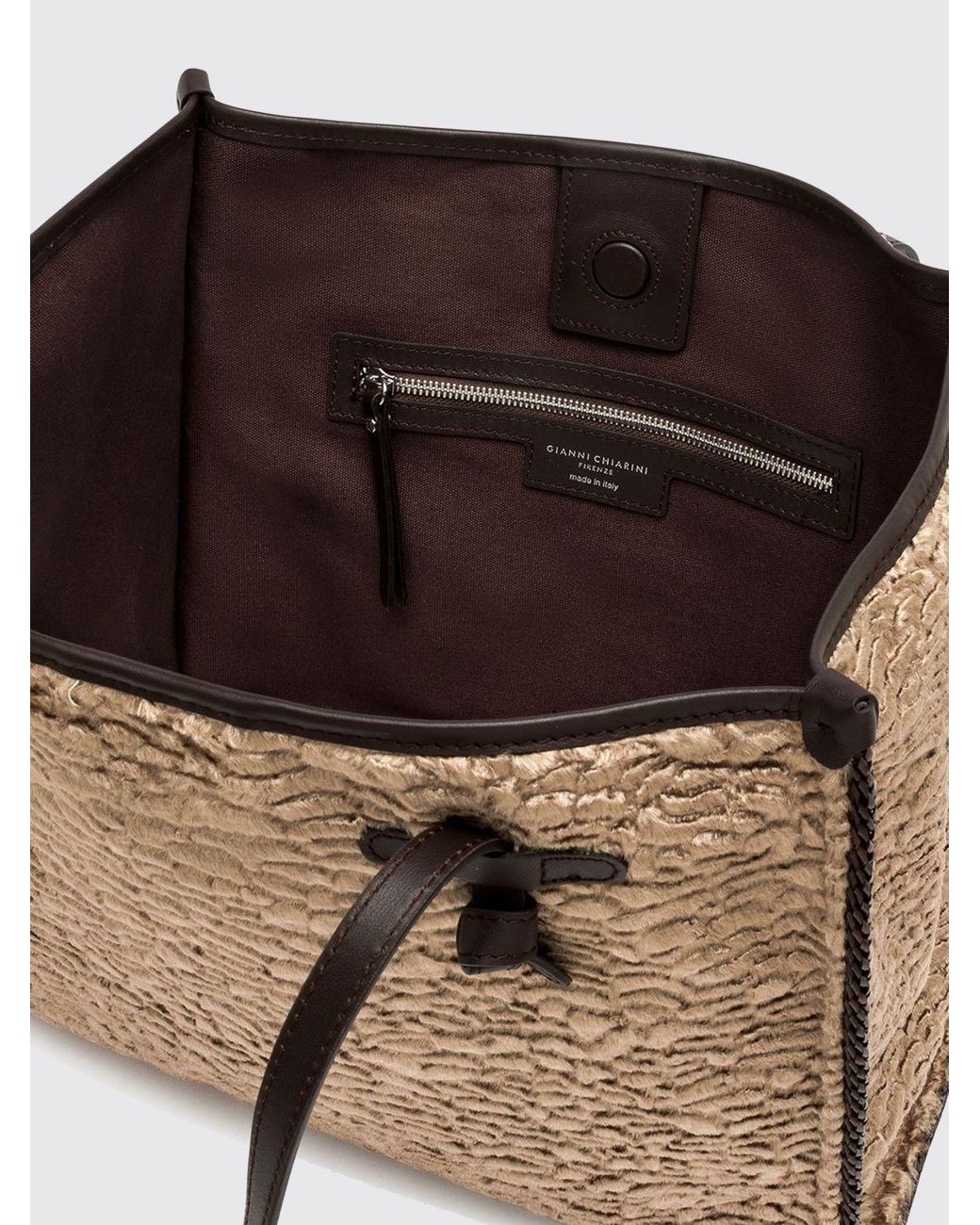 Gianni Chiarini Natural Marcella Cotton Blend Shoulder Bag With Leather Handles