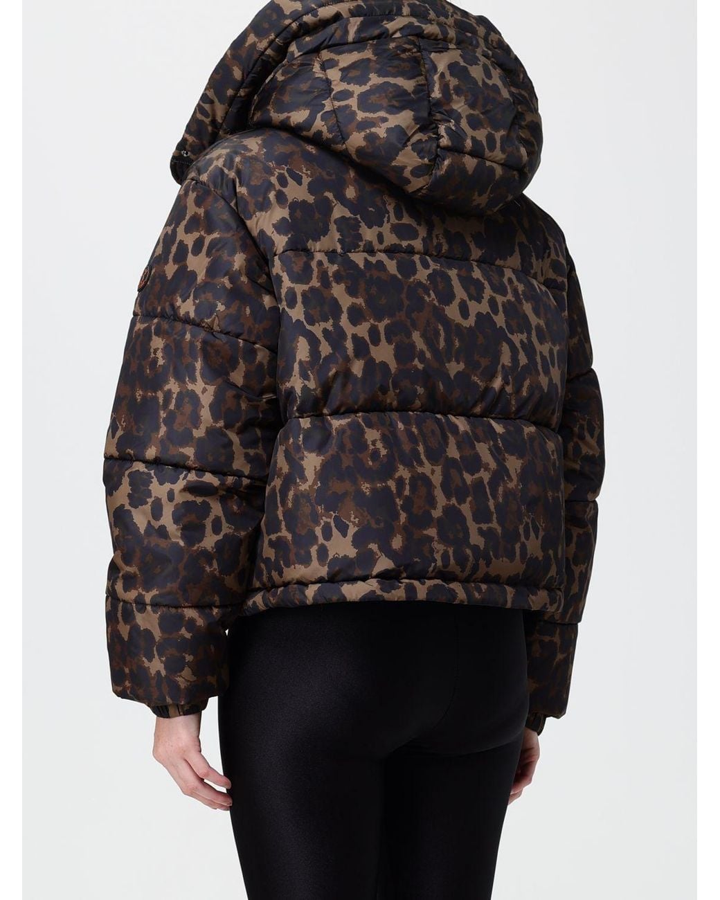 Save The Duck Black Animal Print Puffer Jacket With Sailor Collar