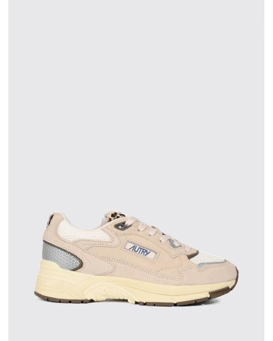 Autry Natural Hyperway Two-Tone Leather And Mesh Sneakers With Cut-Out Logo