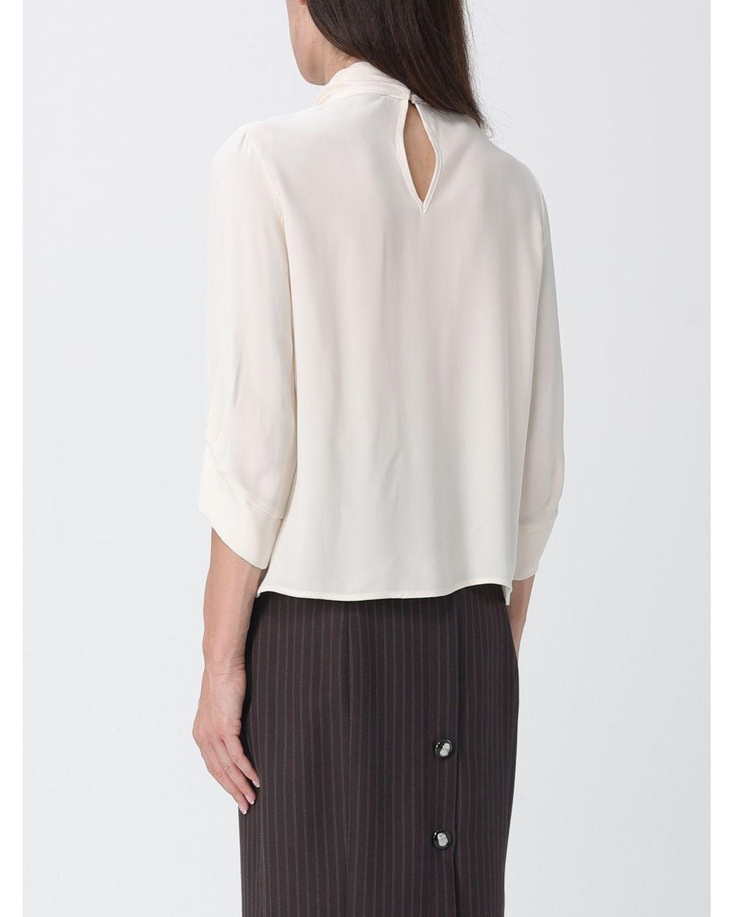 Elisabetta Franchi White Long-Sleeved High-Neck Georgette Blouse