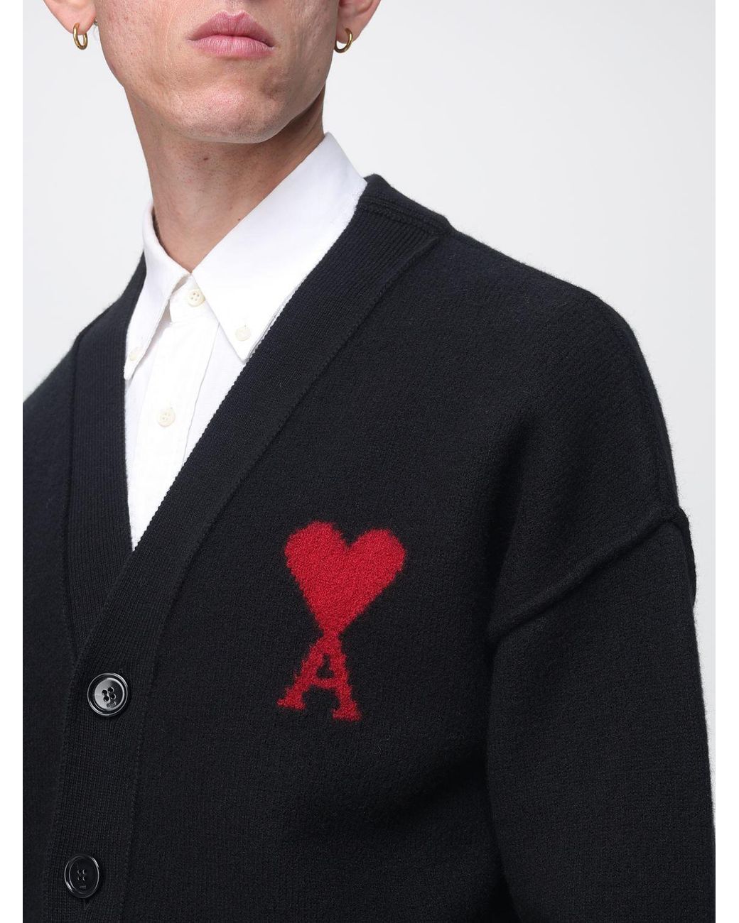 AMI Blue V-Neck Wool Cardigan With Contrast Logo for men