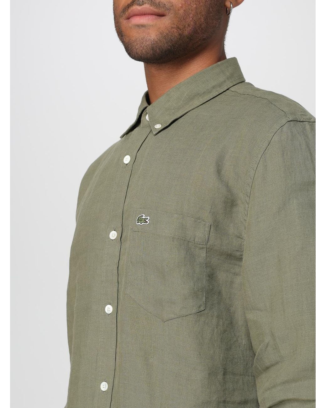Lacoste Green Logo-Embroidered Button-Up Shirt for men