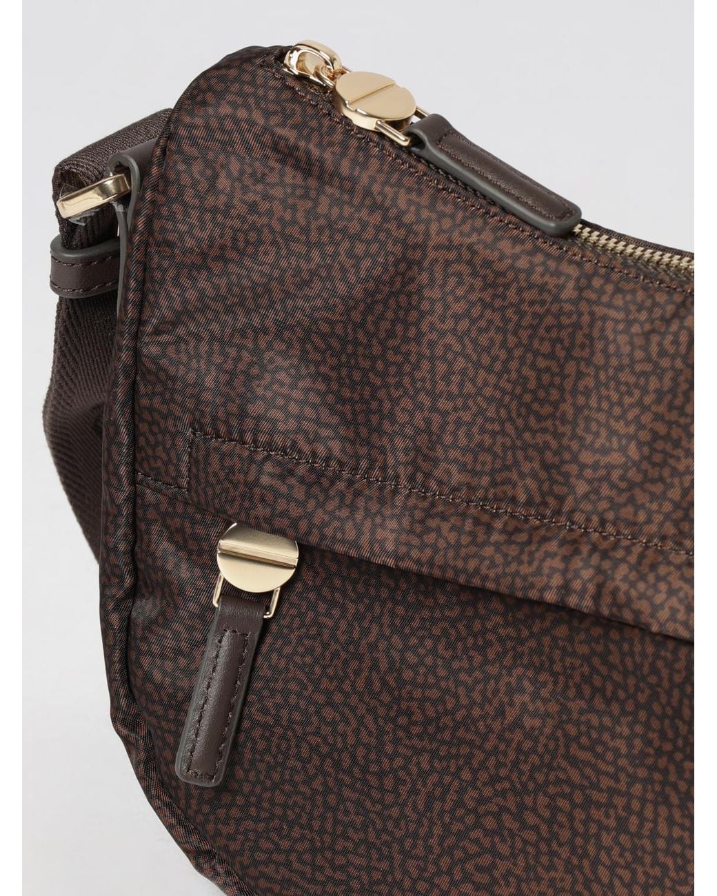 Borbonese Brown Luna Polka Dot Recycled Nylon Crossbody Bag