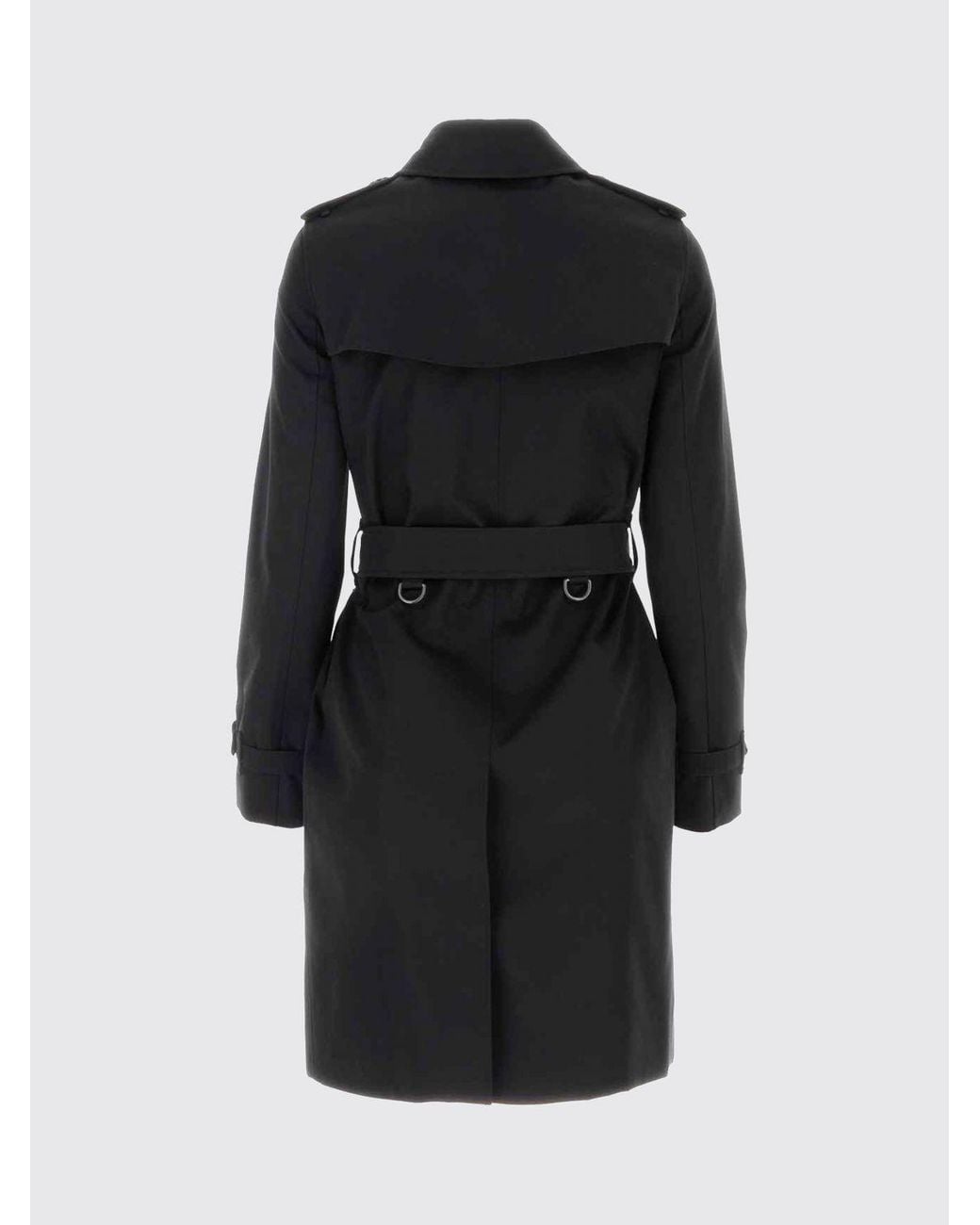 Burberry Black Knee-Length Double-Breasted Cotton Trench Coat With Belt And Epaulettes