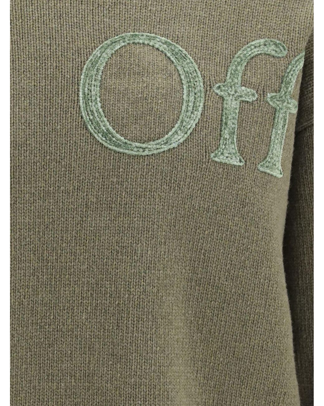 Off-White c/o Virgil Abloh Green Wool Blend Crew Neck Jumper With Jacquard Logo for men