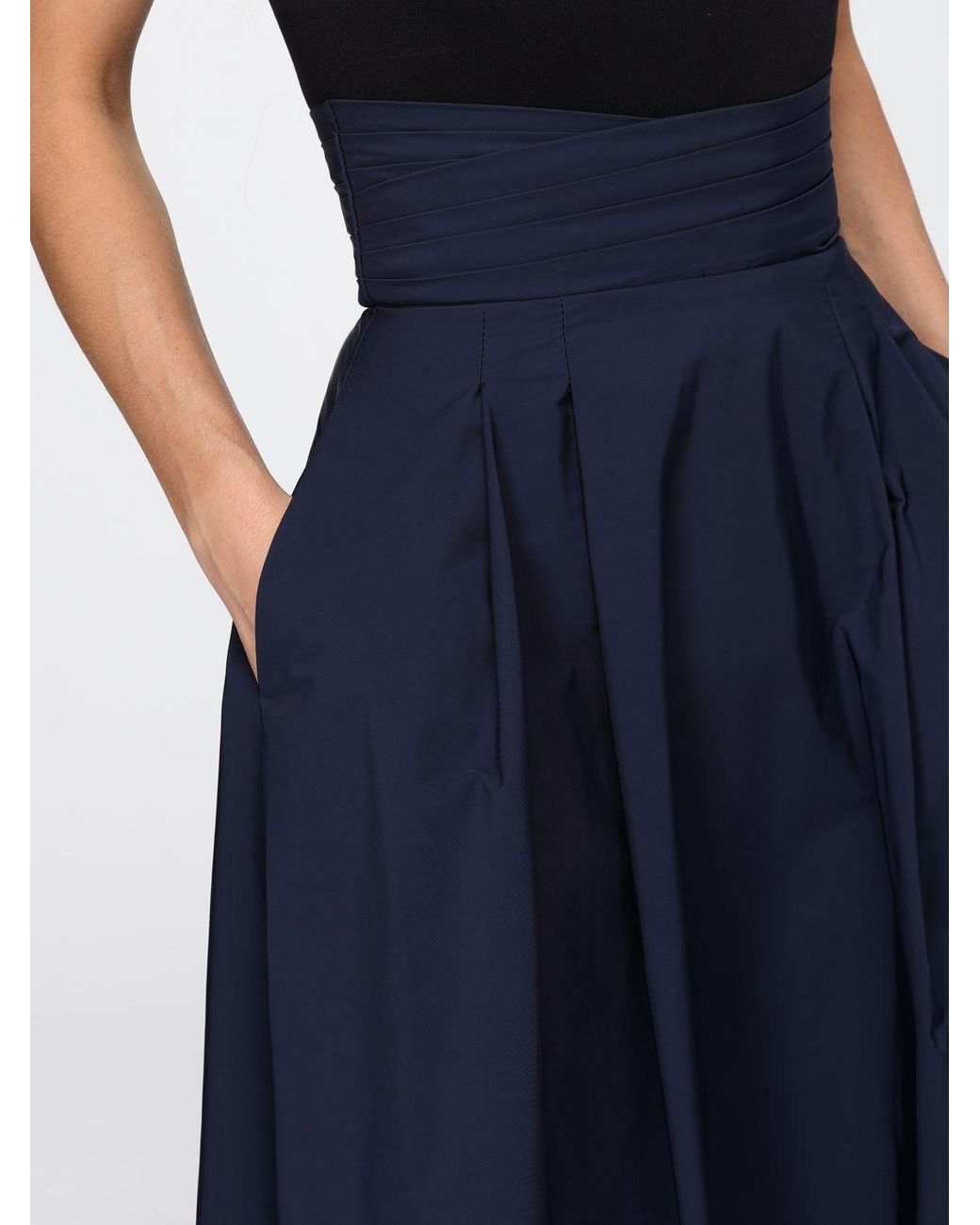 Elisabetta Franchi Blue High-Waisted Crêpe Full Midi Skirt