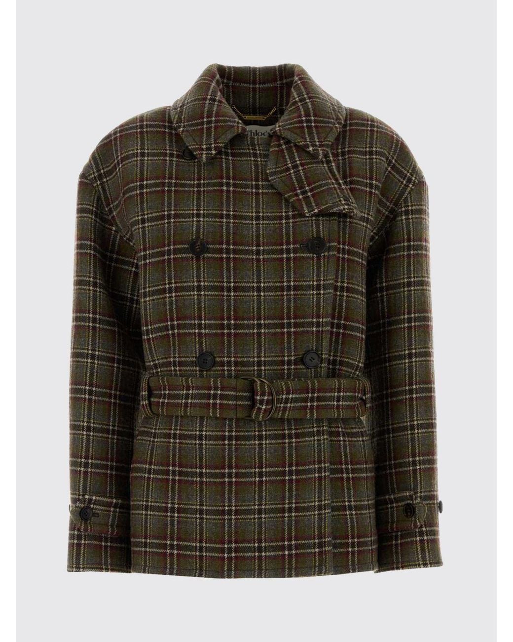 Chloé Black ChloÉ Tartan Wool-Blend Double-Breasted Peacoat With Waist Belt
