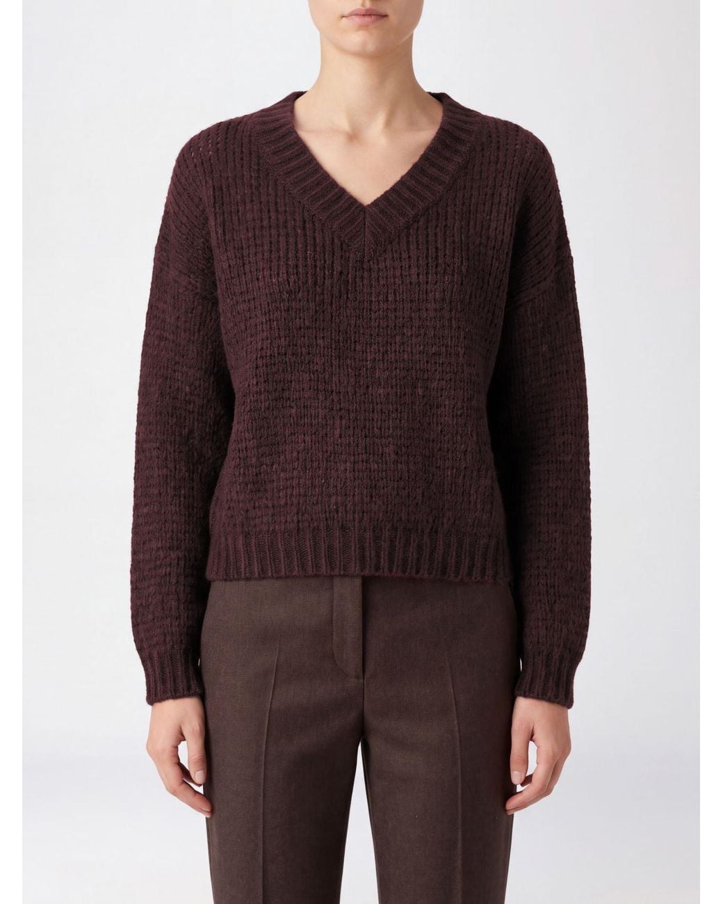 Roberto Collina Purple V-Neck Alpaca And Wool-Blend Jumper With Ribbed Trims
