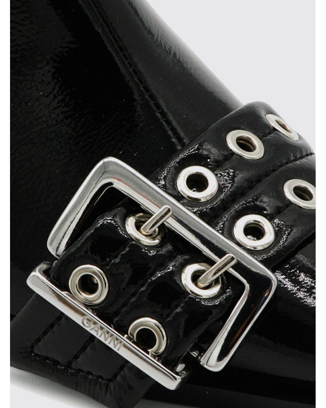 Ganni Black Buckle-Detail Pointed-Toe Ankle Boots