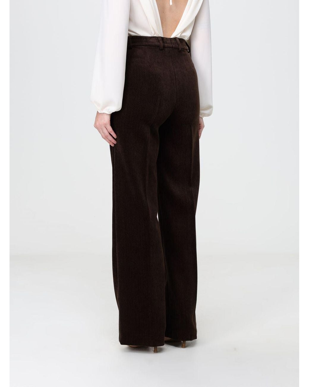 Hanita Black High-Waisted Wide-Leg Velvet Trousers With Belt Loops