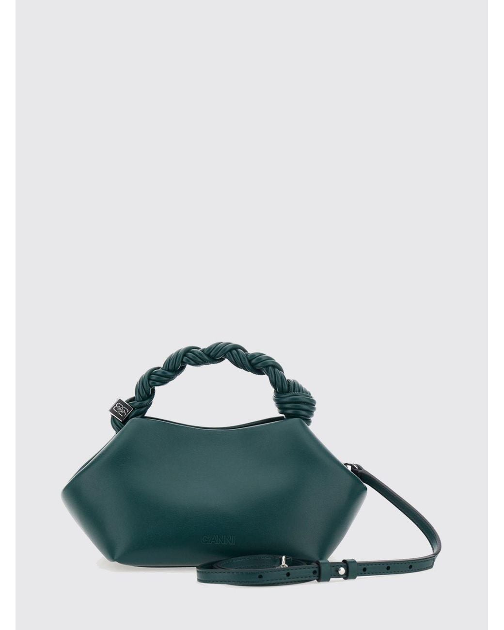 Ganni Green Small Bou Vegan Leather Handbag With Braided Handle