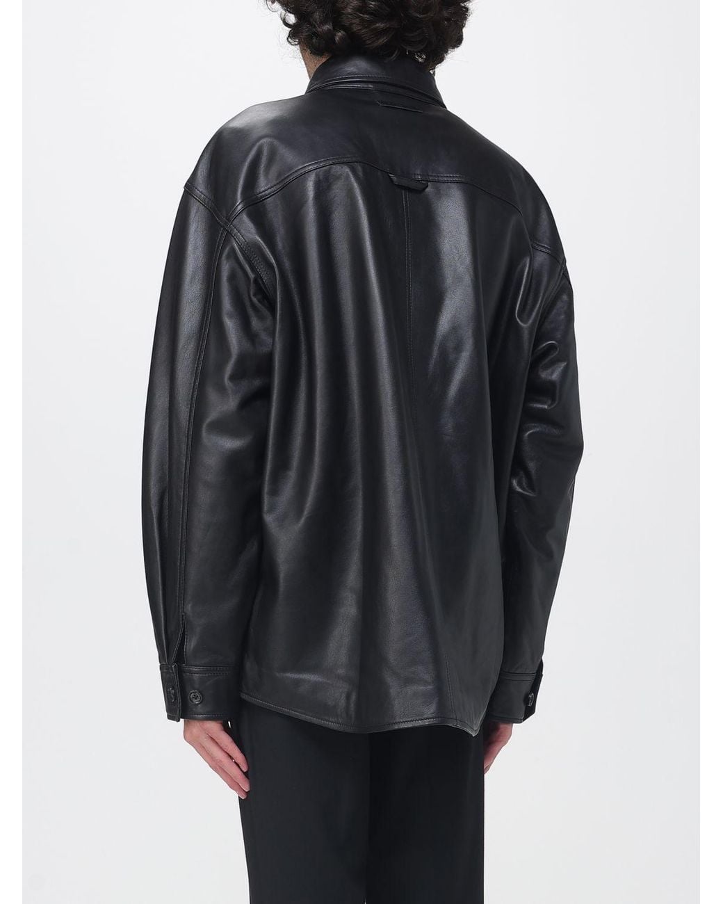 Paolo Pecora Gray Oversize Leather Shirt Jacket With Patch Pockets for men