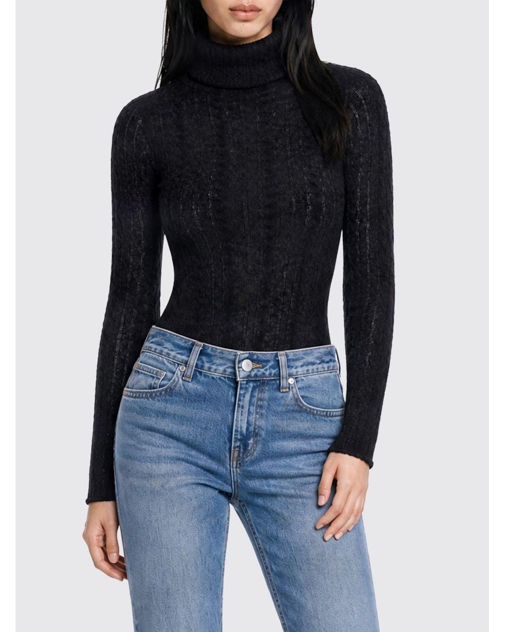 Haikure Blue Slim Fit Wool Blend Turtleneck Bodysuit With Long Sleeves