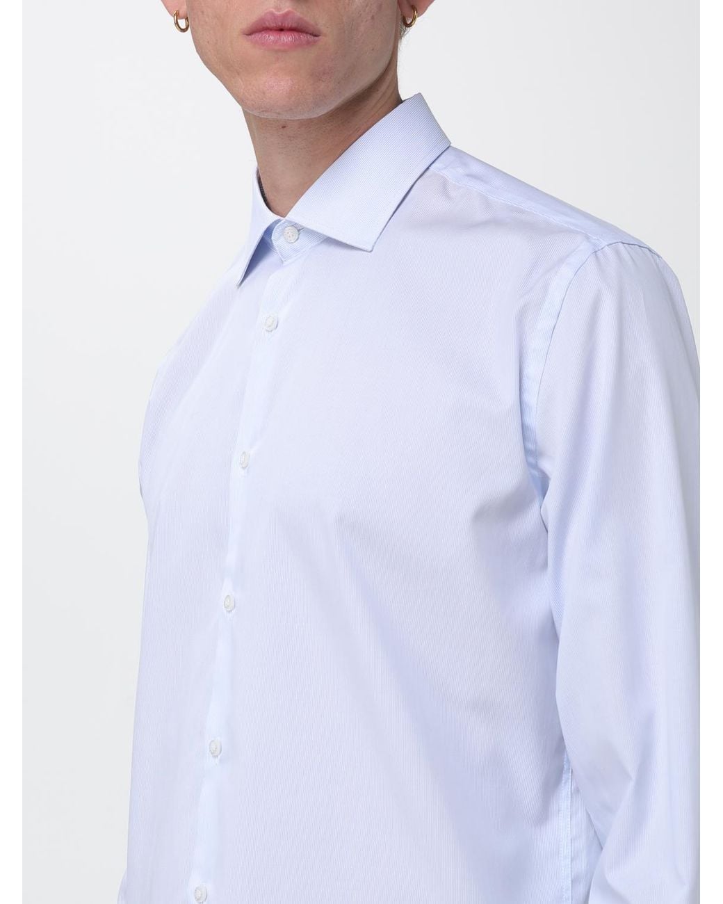 Brooksfield Blue Striped Cotton Twill Slim Fit Shirt With French Collar for men