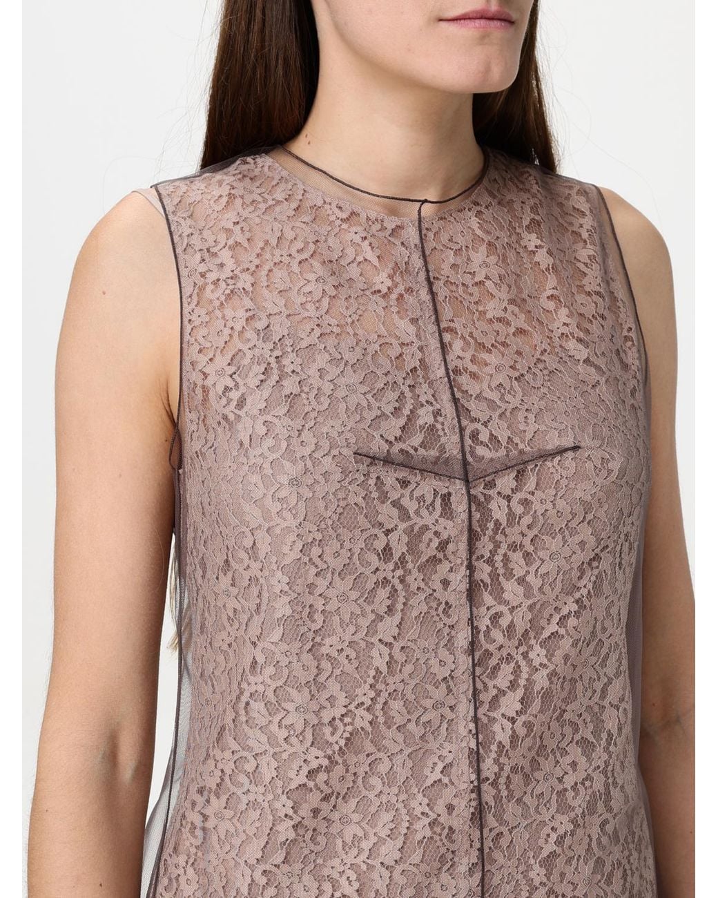 Fendi Multicolor Lace Midi Dress With Tulle Overlay