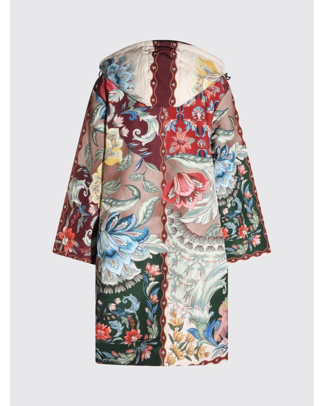 Farm Rio Red Reversible Knee-Length Coat With Floral Print And Hood