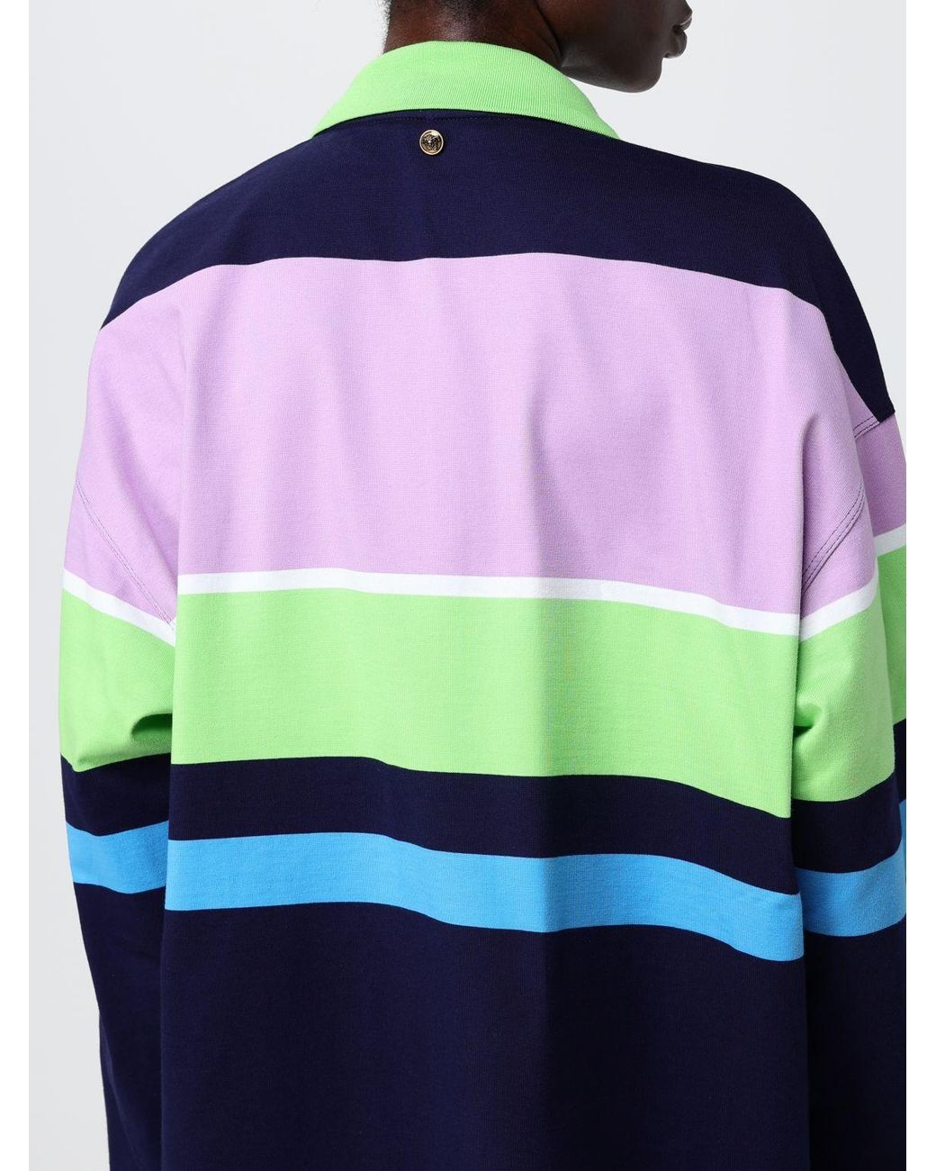 Polo De Algodón A Rayas Versace de color Blue