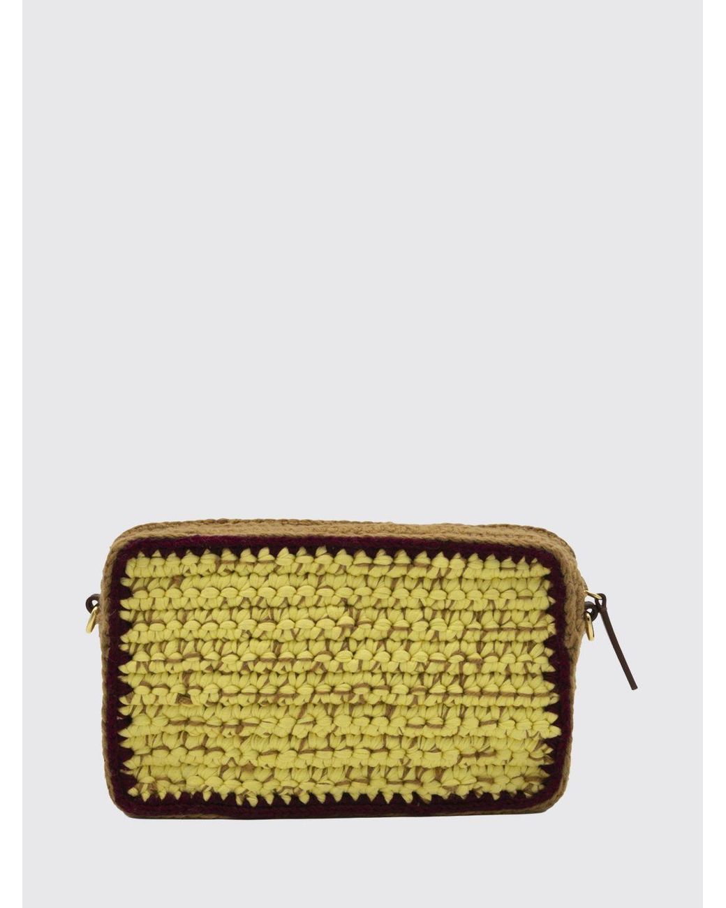 Marni Gray Small Crochet Wool Shoulder Bag With Adjustable Strap