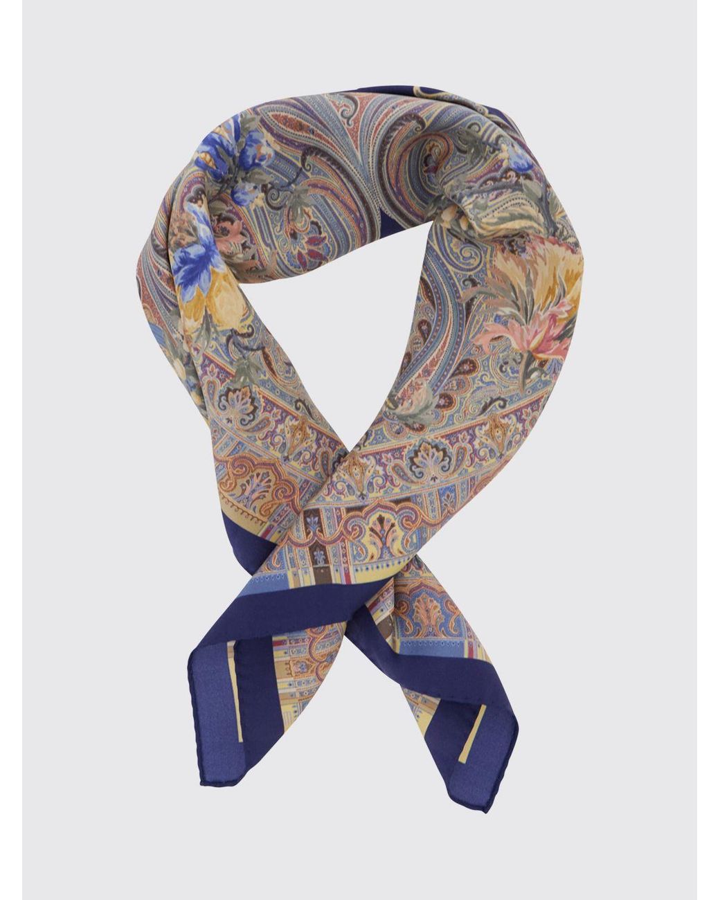 Etro Blue Pure Silk Scarf With Paisley And Floral Print