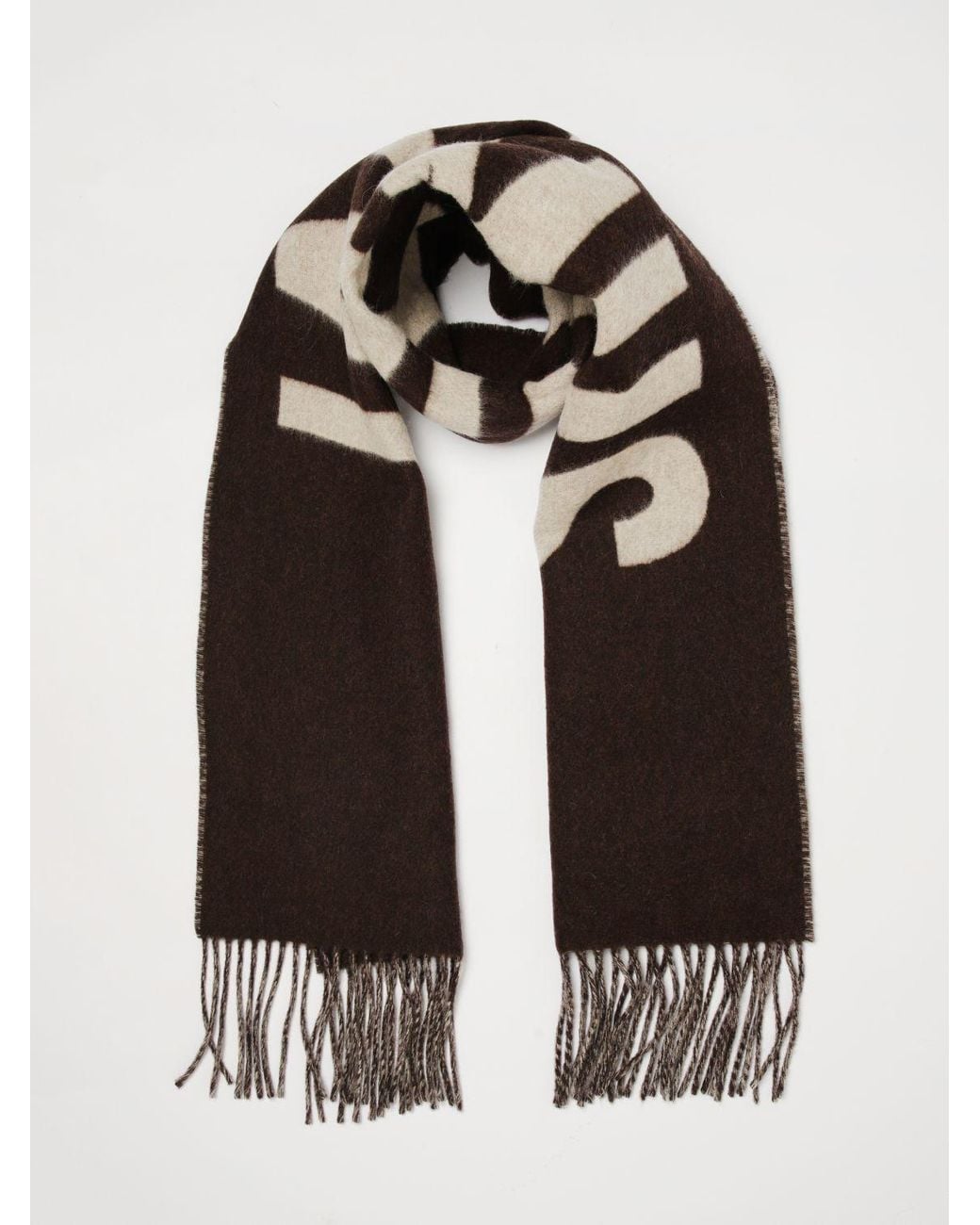 Jacquemus Black Virgin Wool Scarf With Lettering Logo And Fringed Edges for men