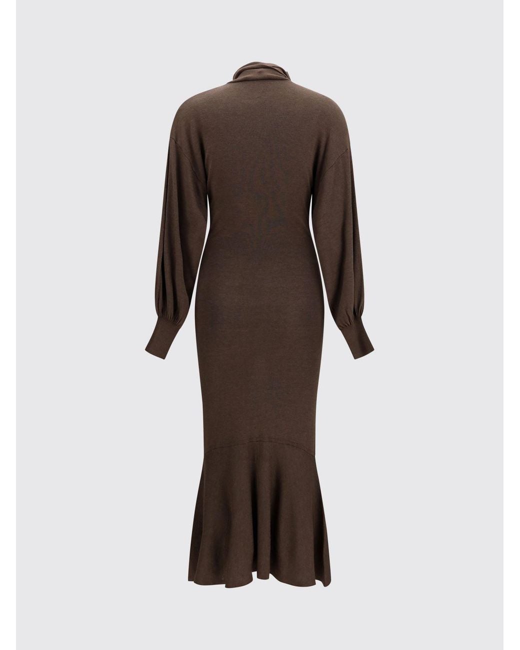 Jacquemus Brown Silk Blend Midi Knitted Dress With Tie-Neck
