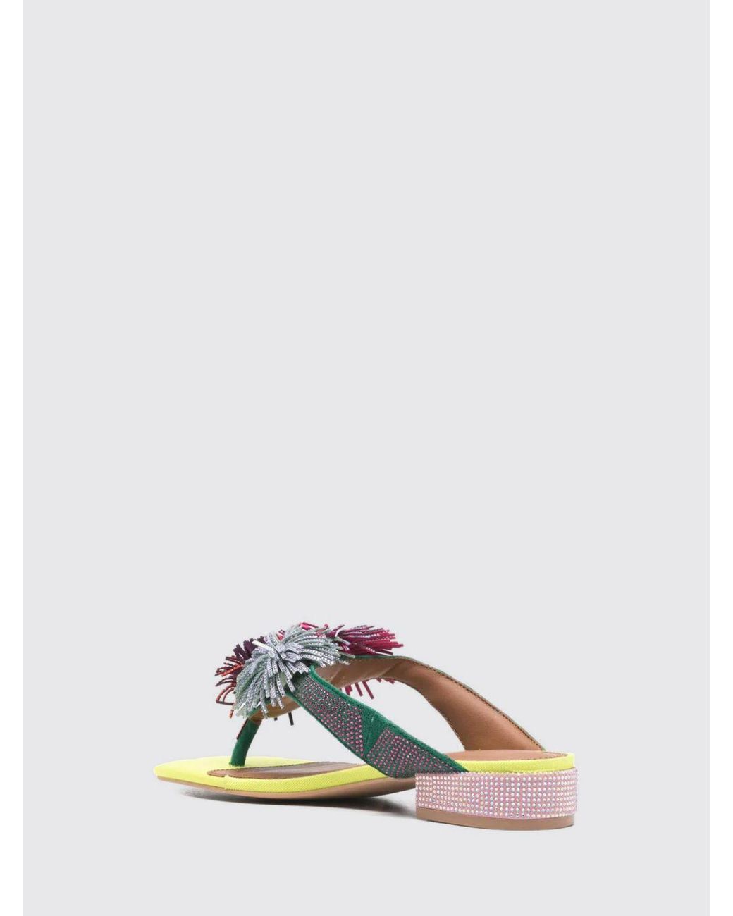 Kurt Geiger Multicolor Canvas Sandal With Fringes And Rhinestones