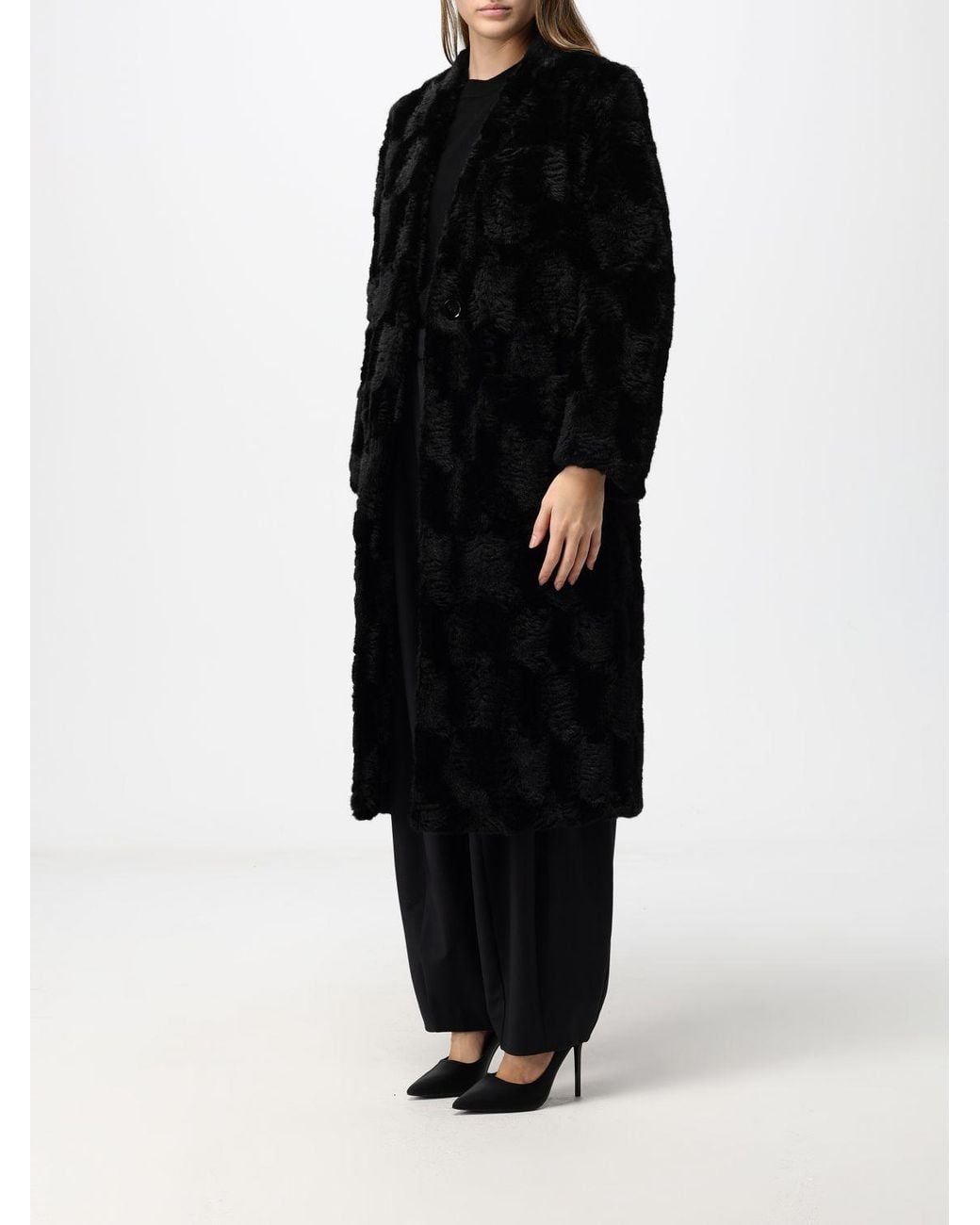 MEIMEIJ Black Long Single-Breasted Faux Fur Coat With A Relaxed Fit