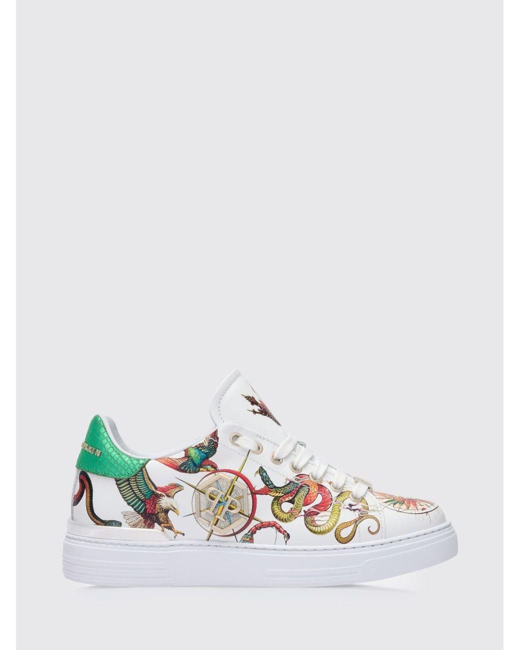 Philipp Plein White Low-Top Smooth Calfskin Leather Trainers With Side Hexagon Logo for men