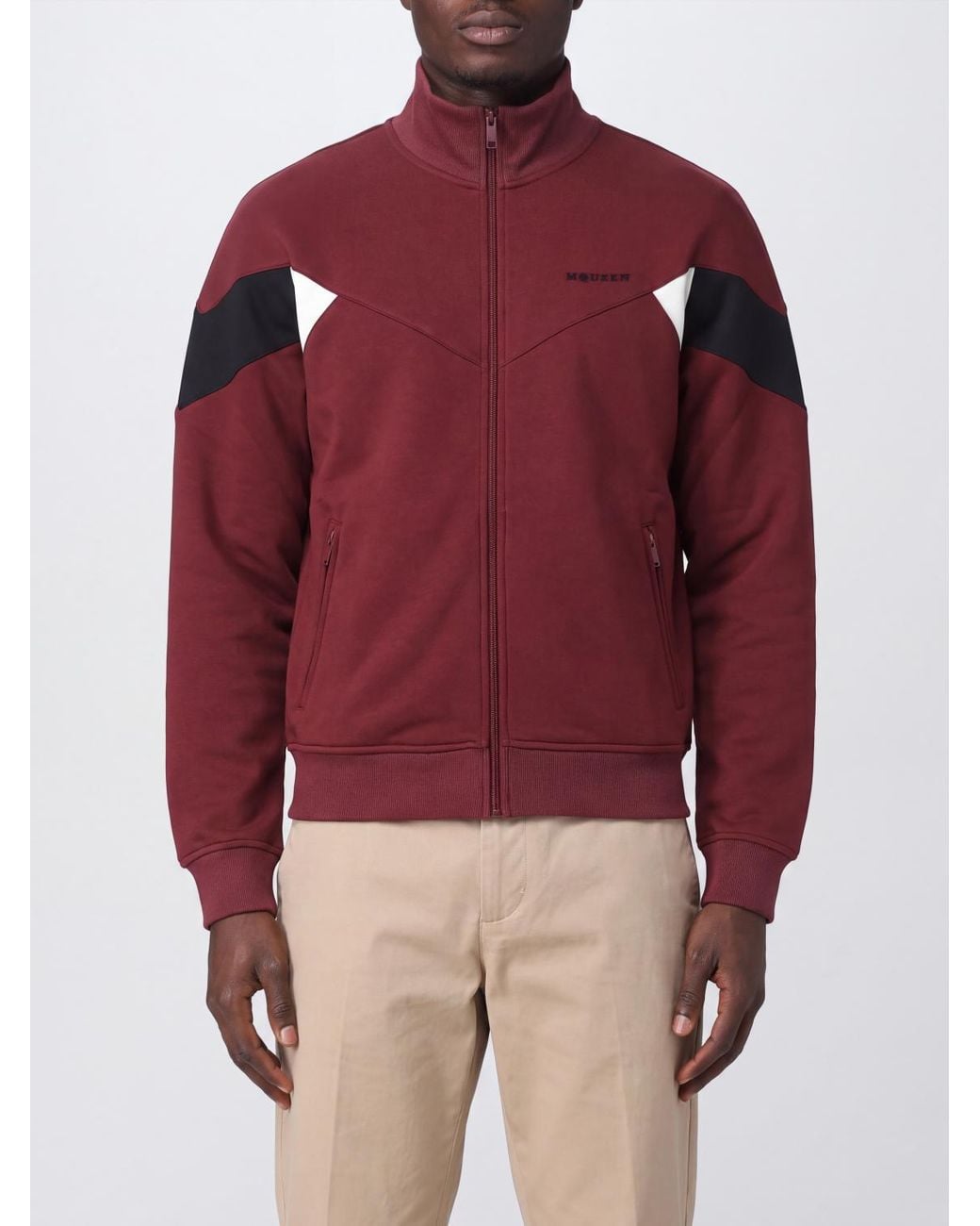 McQueen Red Zipped Turtleneck Sweatshirt With Contrast Logo for men