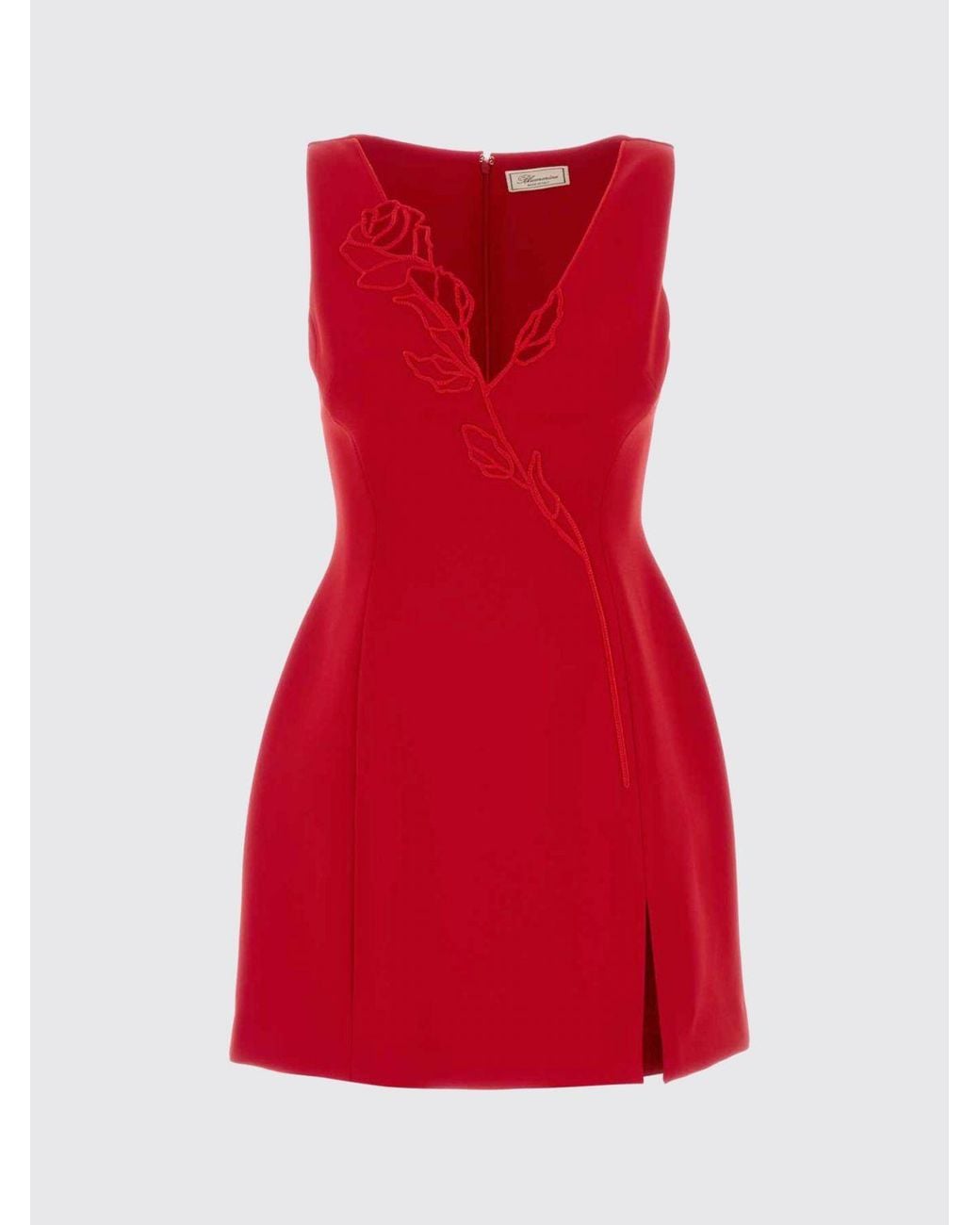 Blumarine Red Off-The-Shoulder Crêpe Sheath Mini Dress With Lace Inserts