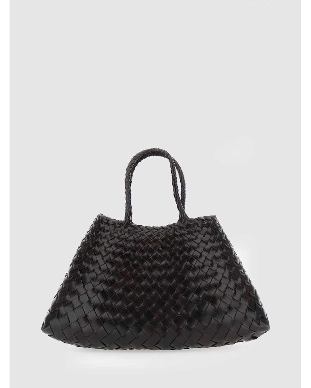 Dragon Diffusion Black Santa Croce Flared Woven Leather Handbag With Braided Handles