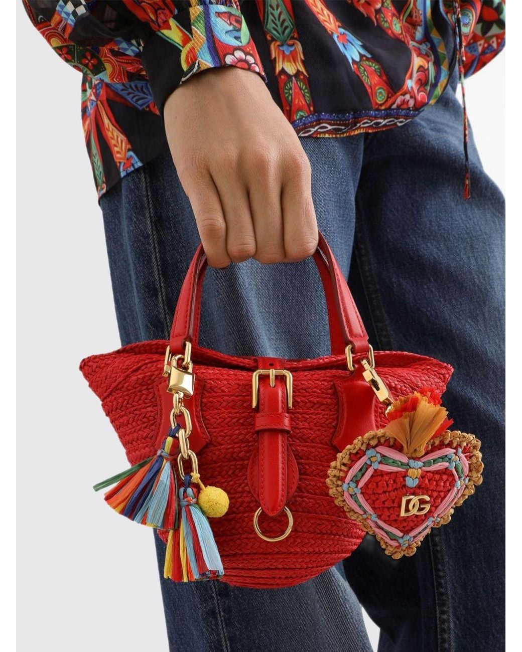 Dolce & Gabbana Dolce &Amp Gabbana Heart-Shaped Raffia Keychain With Embroidered Dg Monogram