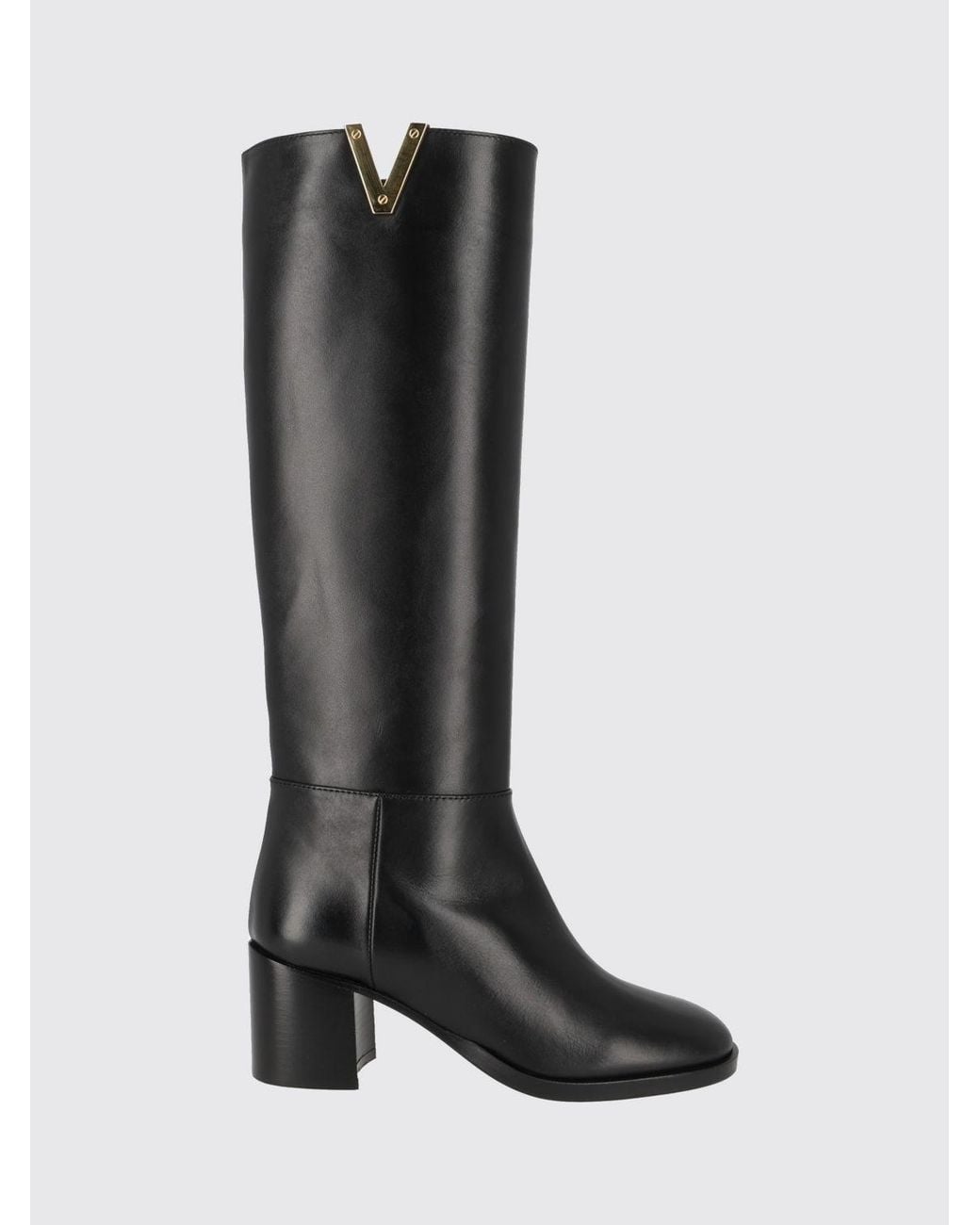Via Roma 15 Black Smooth Leather Knee-High Boots With Medium Heel