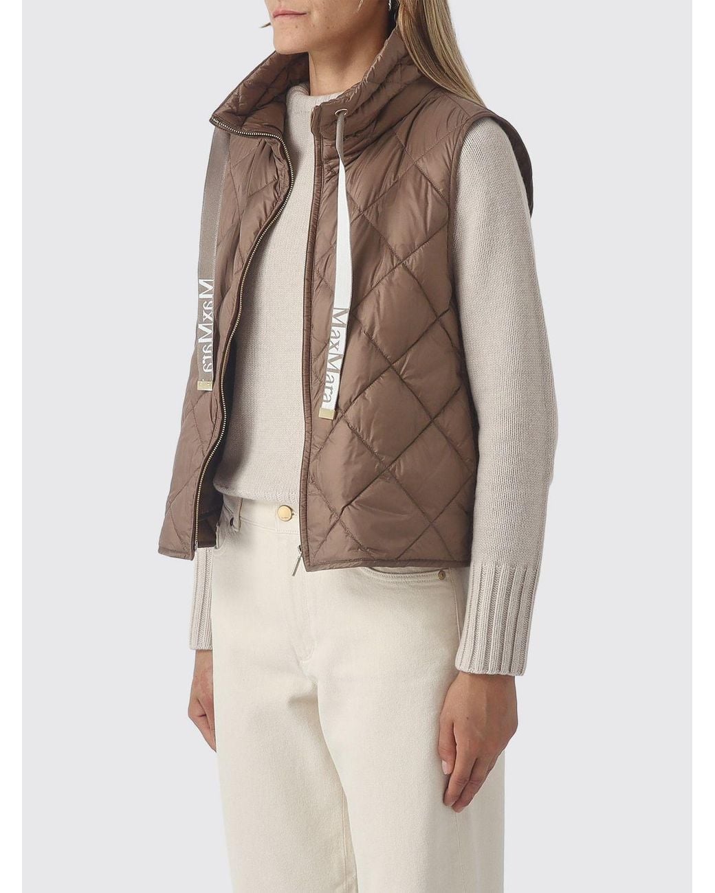 Max Mara Natural Tregic High-Neck Quilted Nylon Padded Gilet