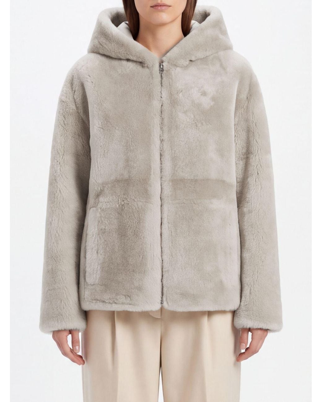 Yves Salomon Gray Cropped Lambskin Jacket With Hood And Zip